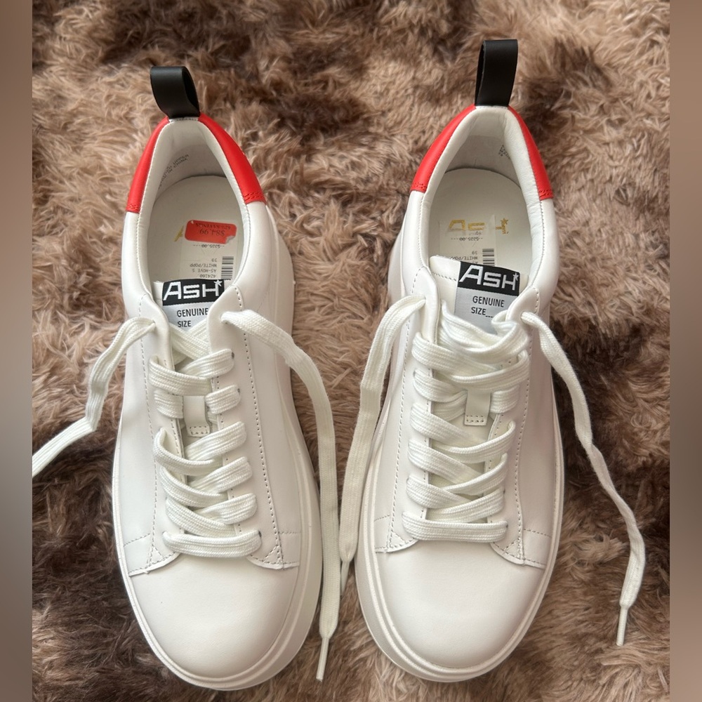 ASH Women's White Leather Sneakers with Red Heel Tab